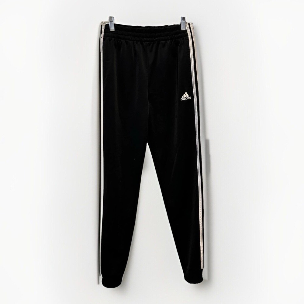 Adidas Kids Black White 3 Stripe Track Jogger Pants Size‎ L 14/16 Athletic Gym